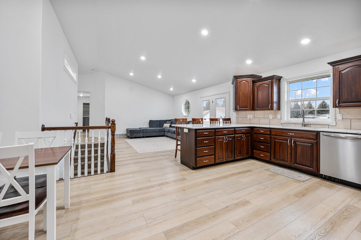 Open concept kitchen and living room at 625 Vale Lane Rexburg